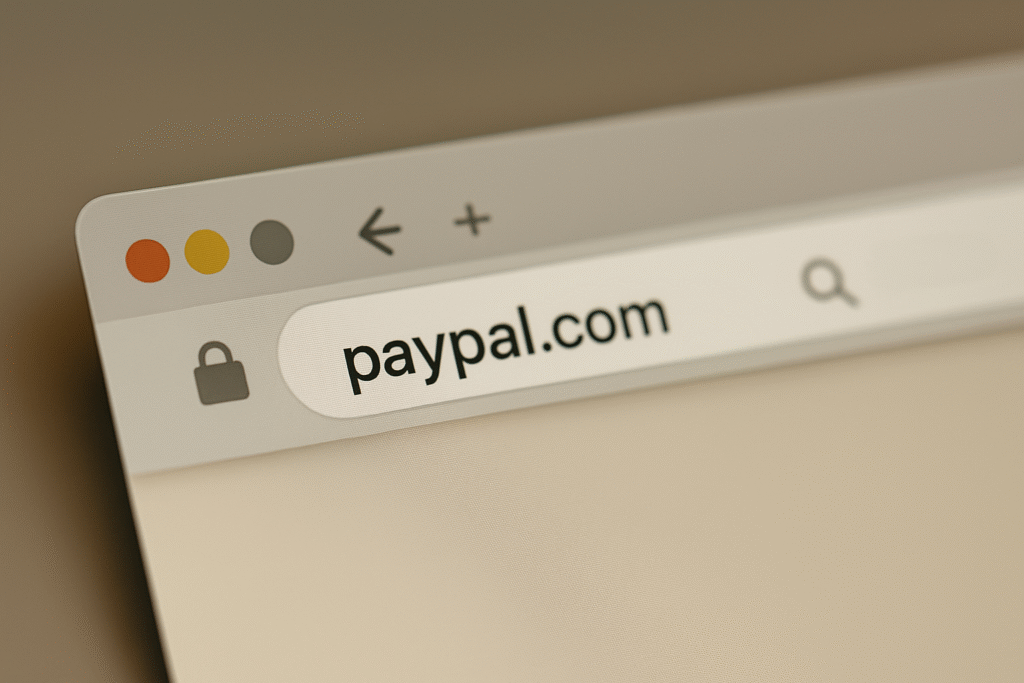 Browser address bar showing a fake PayPal domain using a capital i instead of an l.